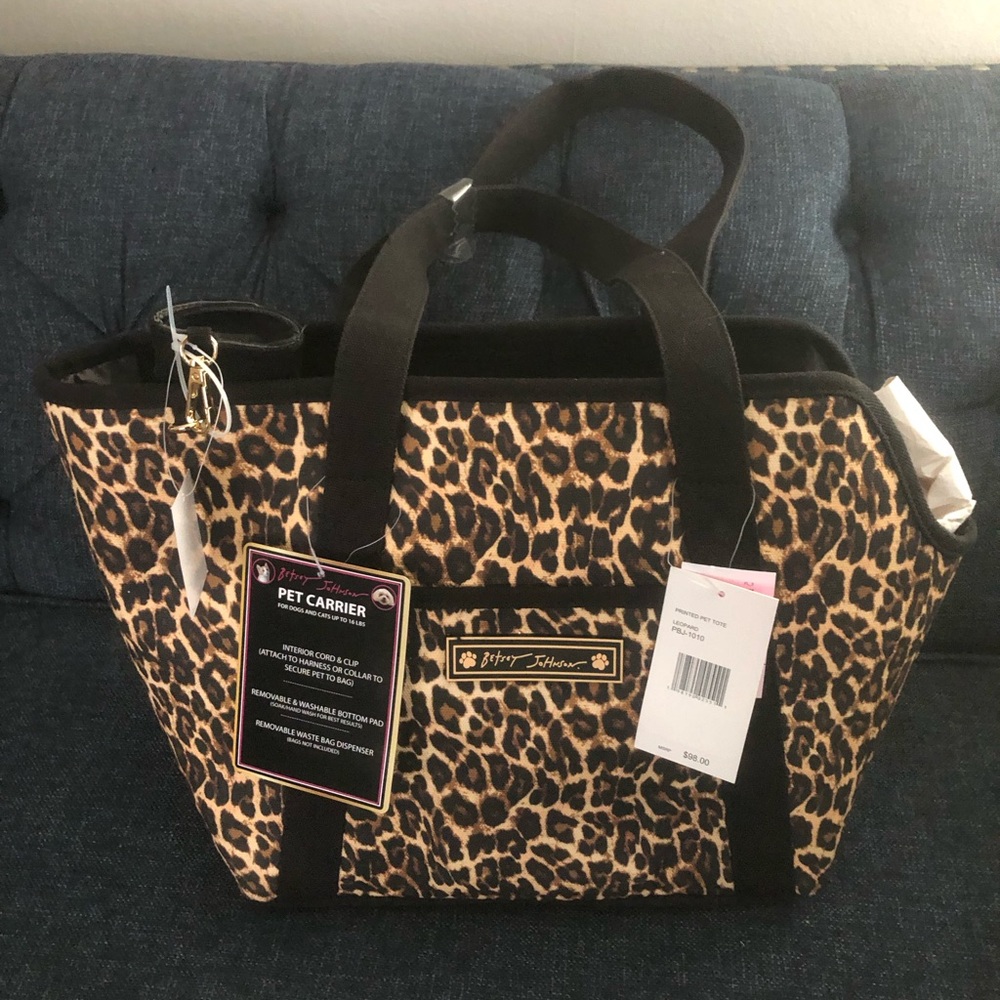🖤 Betsey Johnson Leopard Print Pet Carrier Tote - Black Trim